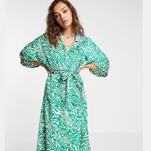 TopShop Satin Green Print Midi